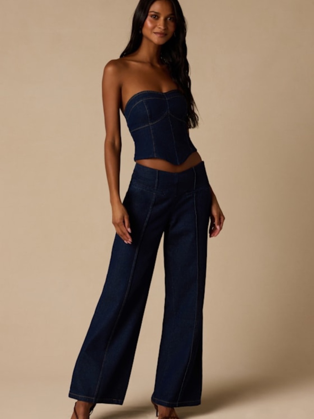 Lulus Denna Dark Wash Wide-leg Jeans Blue - Size S